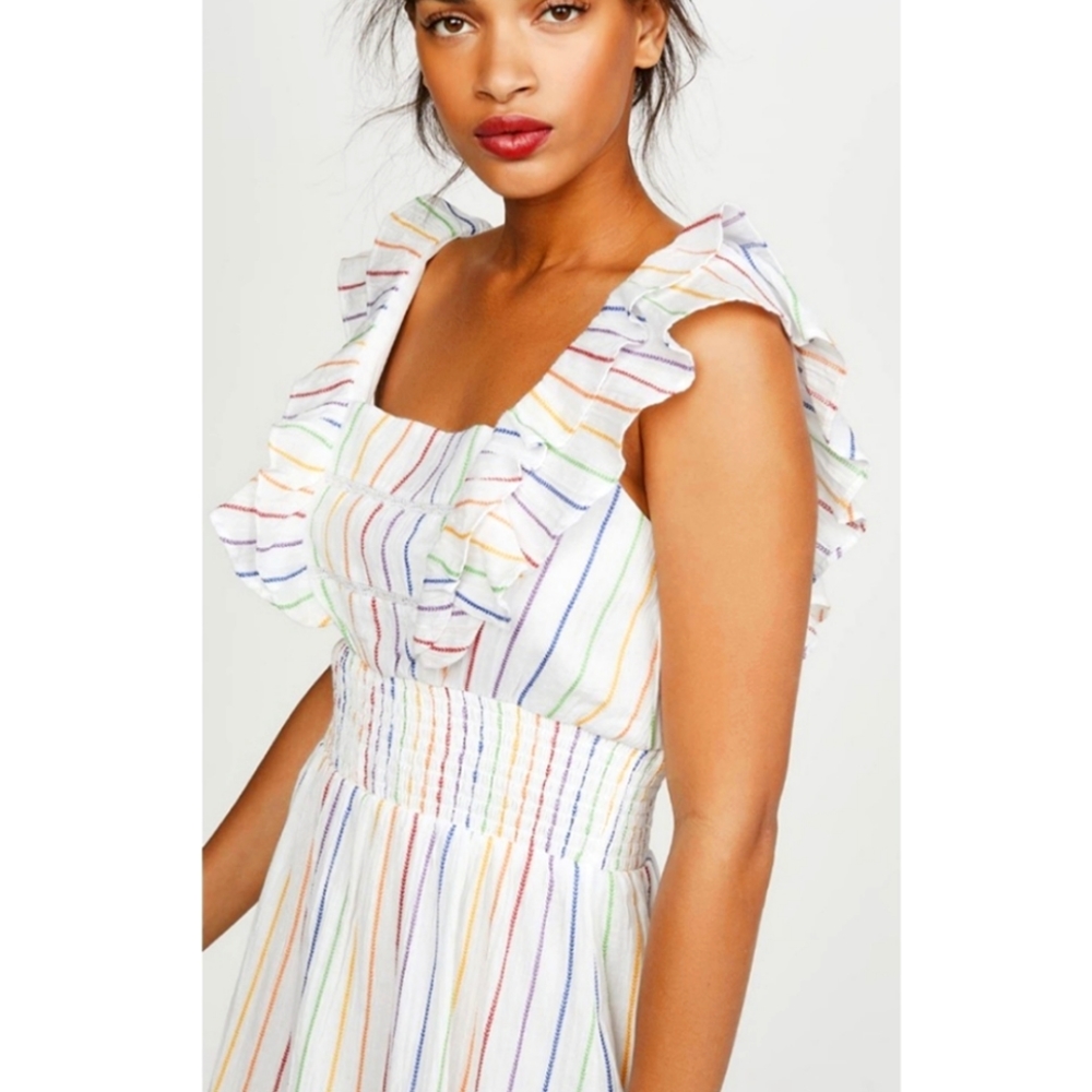 Cotton Rainbow Ruffle Beach Dress - Summer Vacation Festival Vacation